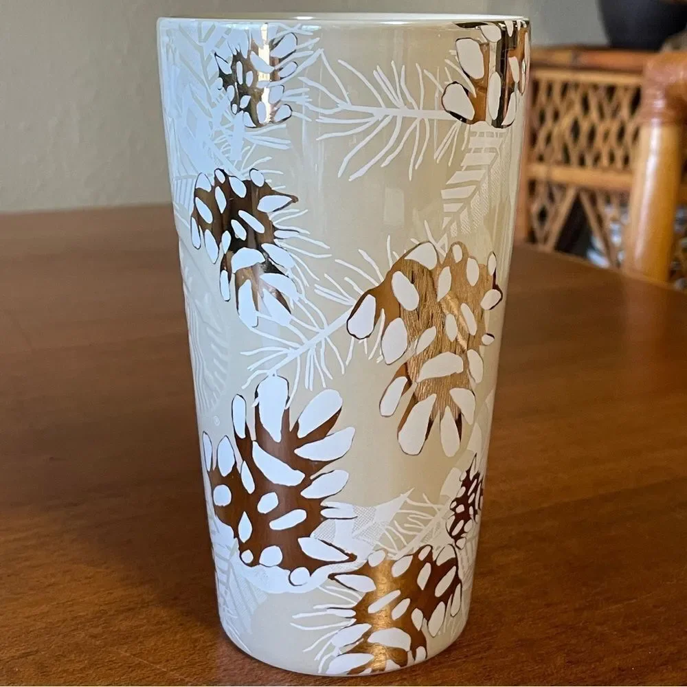 Starbucks 2020 Holiday Pinecone Ceramic Tumbler with Leaf Design 12 oz. - Picture 6 of 11